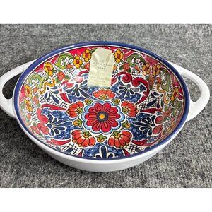 Artisan De Luxe 100% Melamine Oval Serving Bowl With Handles Floral Design